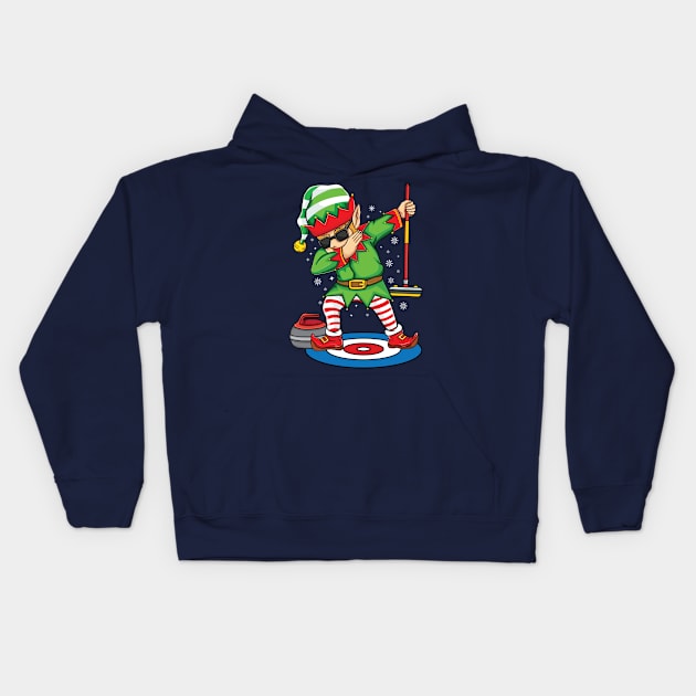 Dabbing Elf Curling player curler funny Christmas Curling Kids Hoodie by UNXart